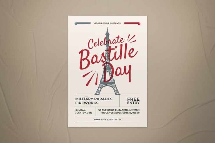 PSD retro illustration bastille day flyer