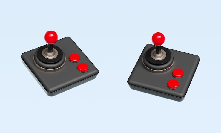 PSD retro joystick game controller pad icon 3d rendering not ai