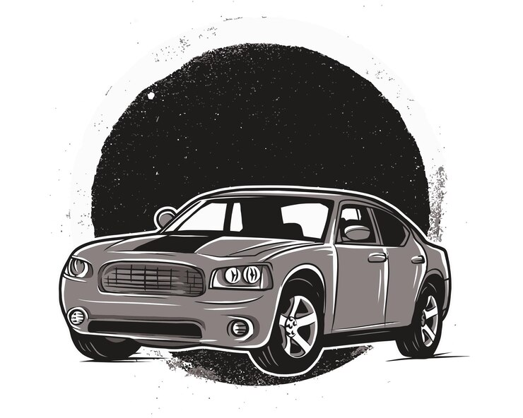 PSD retro-muscle-auto-illustration in schwarz-weiß-design