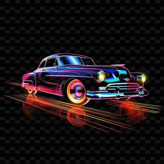 PSD retro neon noir leuchtende neonlinien vintage autos glattes silber png y2k formen transparente lichtkunst