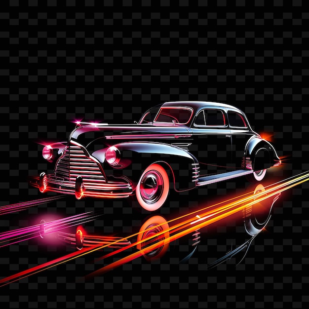 PSD retro neon noir líneas de neón brillantes autos antiguos plata elegante png y2k formas artes de luz transparentes