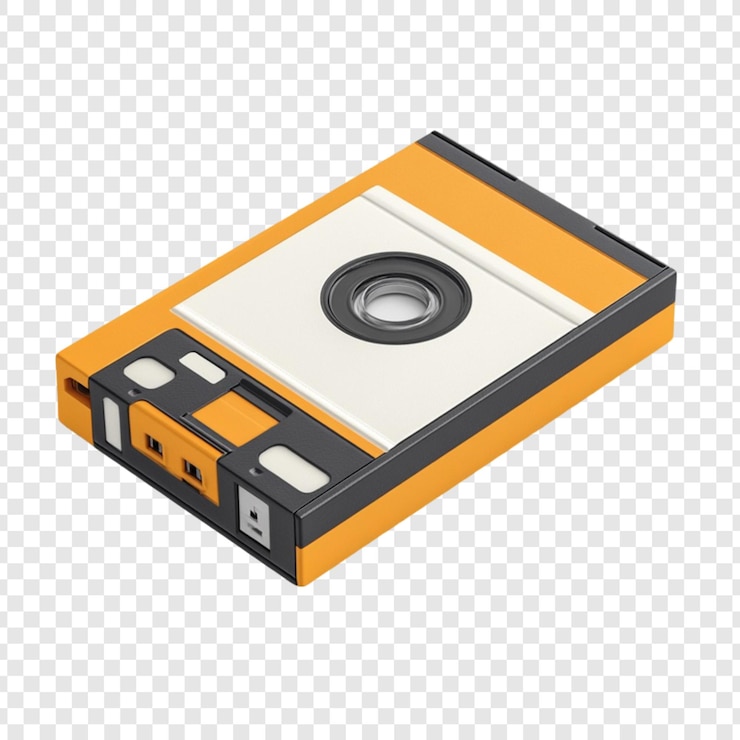 PSD retro orange cassette tape vintage tech nostalgia player musicale