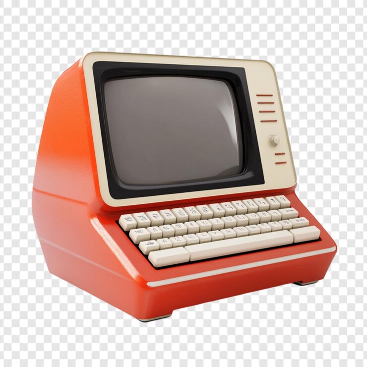 PSD retro ordenador naranja tecnología vintage diseño nostálgico pantalla de teclado de la vieja escuela