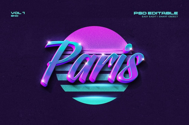 PSD retro paris 3d-text-effekt-vorlage