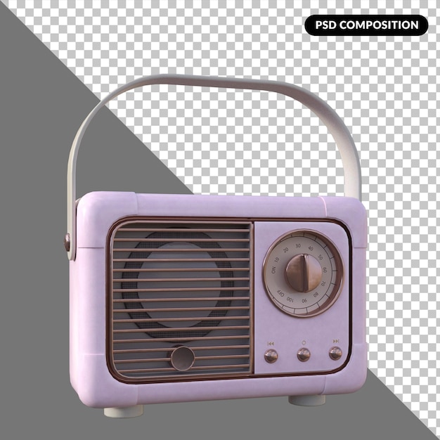 Retro radio aislado en 3d