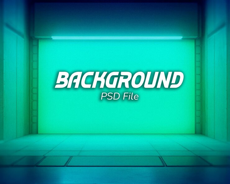 PSD retro stage background neon lights textured a green sign that says backlit paper on it