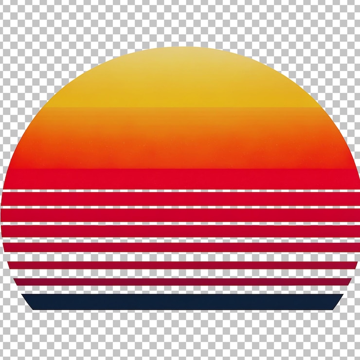 PSD retro sunset with horizontal line yellow orange red on transparent bg