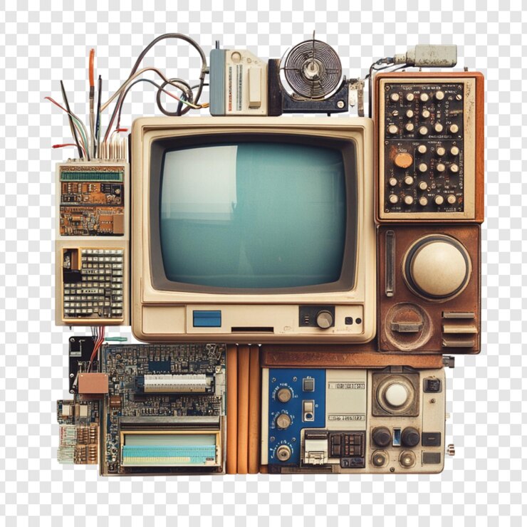 PSD retro-tech-collage vintage-elektronik alte tv-radio-komponenten