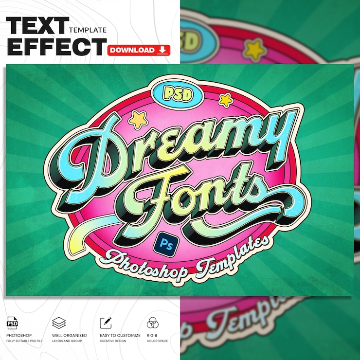 PSD retro text effect psd template