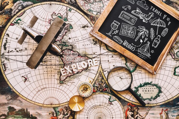 PSD retro travel concept mockup with slate