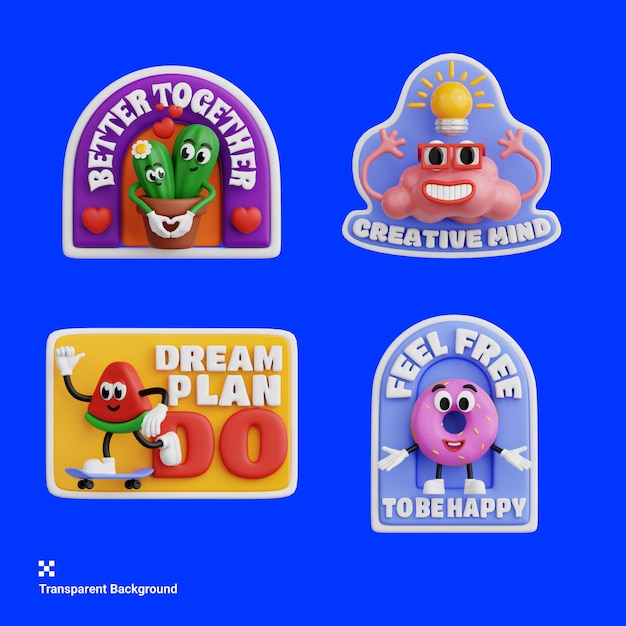 PSD retro vibe stickers besser zusammen kreativer verstand traumplan tun