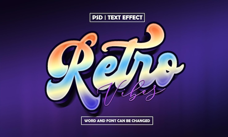 PSD retro vibes 3d efecto de texto editable con estilo de fuente moderno