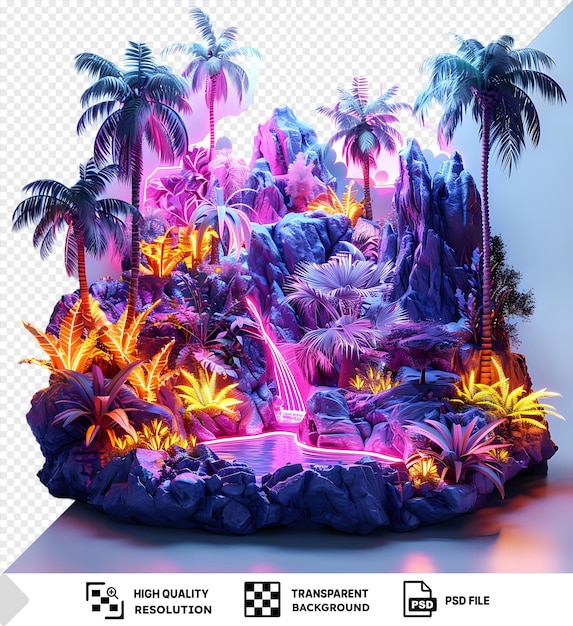 PSD retro vibes in the jungle neon illuminated tropical paradise png