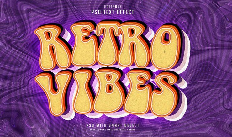 PSD retro vibrazioni effetto testo psd disegno modificabile