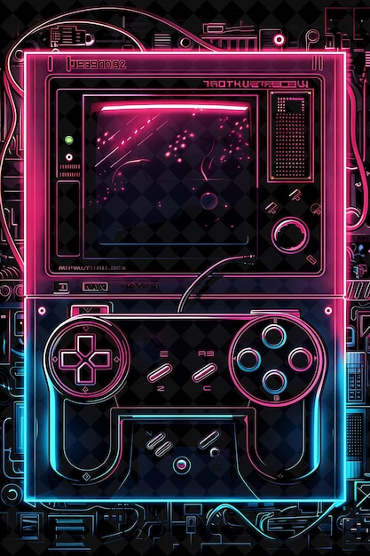 PSD retro-videospiel-konsole arcane-rahmen mit ikonischem spiel chara neon-farbrahmen y2k-kunstsammlung
