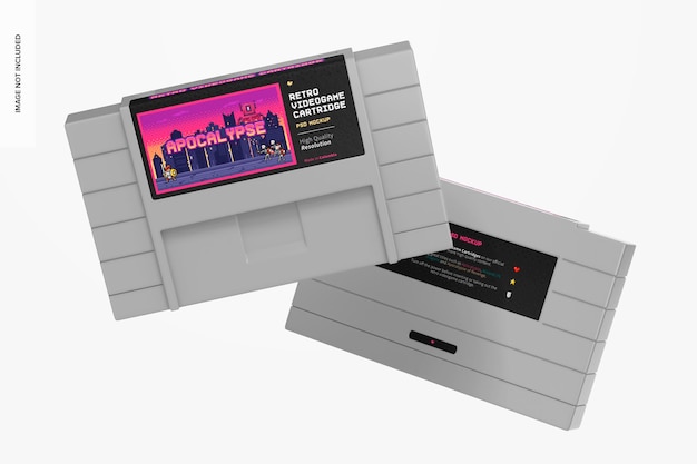 Retro videospielkassetten mockup, schwebend