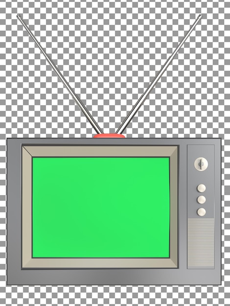 Retro vintage 3D vieja representación de televisión y pantalla verde en el monitor