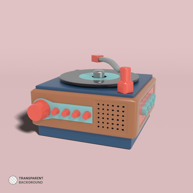 Retro-Vinyl-Plattenspieler-Symbol isolierte 3D-Render-Illustration