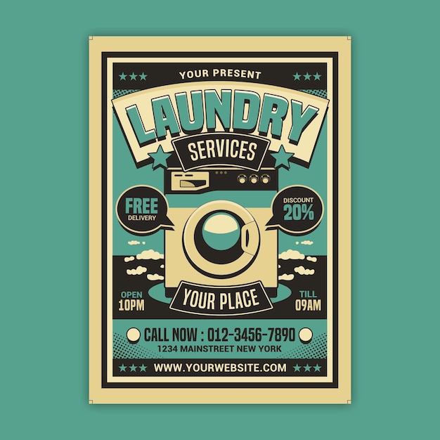 Retro-Wäscherei-Service-Flyer