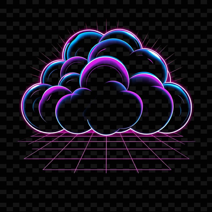 PSD retro wave cloud rolling con patrones de ondas sintéticas líneas de cuadrícula vintage y viejo s_isolated_neon_objectc