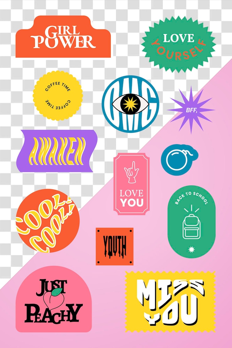PSD retro-wort-aufkleber-png-sammlung