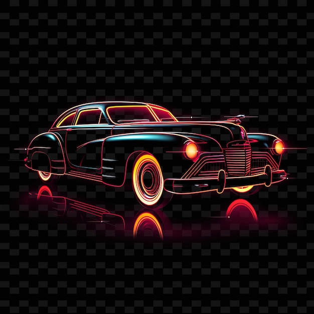 PSD retrofuturistisches auto borderline design neon linien stil vinta png y2k formen transparente lichtkunst