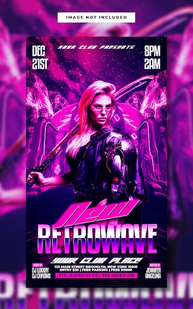 Retrowave party instagram historia banner plantilla de psd