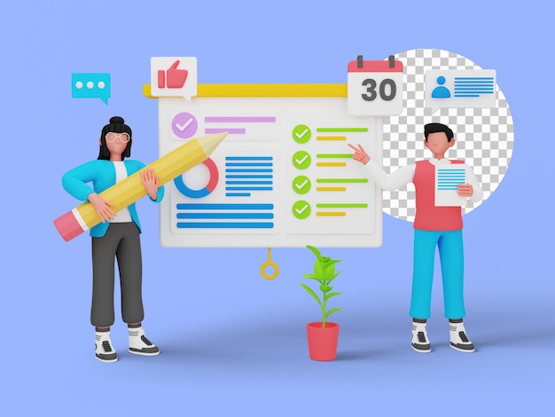 Reunião de negócios, apresentação do projeto. Ilustração 3D