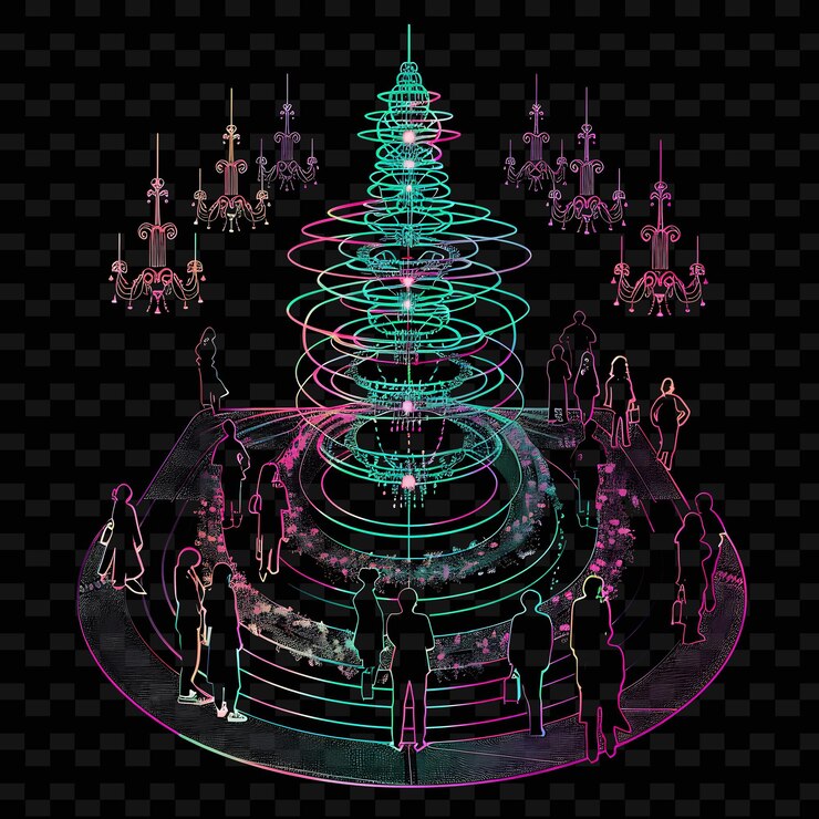PSD reunión de fondos de neón reluciente con donantes e invitados paisaje neon line art vista de la ciudad fondo