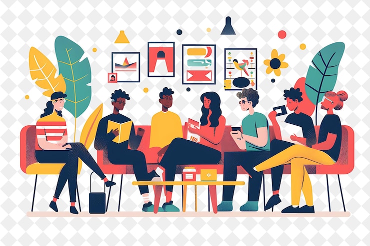 PSD réunion de printemps avec de vieux amis le design est nostalgique festival png d'illustrations d'art plat 2d