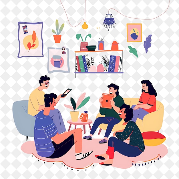 Réunion de printemps avec de vieux amis Le design est nostalgique Festival PNG d'illustrations d'art plat 2D