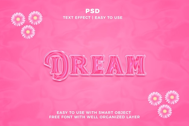 PSD rêve 3d modifiable photoshop style d'effet de texte psd avec arrière-plan