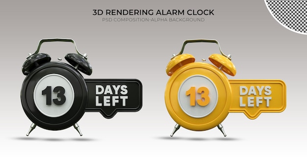 Réveil 3D sur 13 jours restants Premium Psd