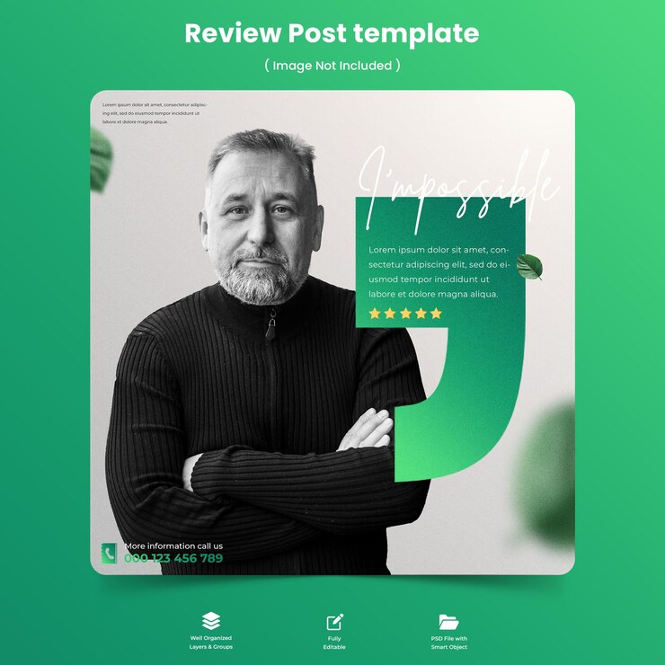 PSD review post template for business and customer testimonials