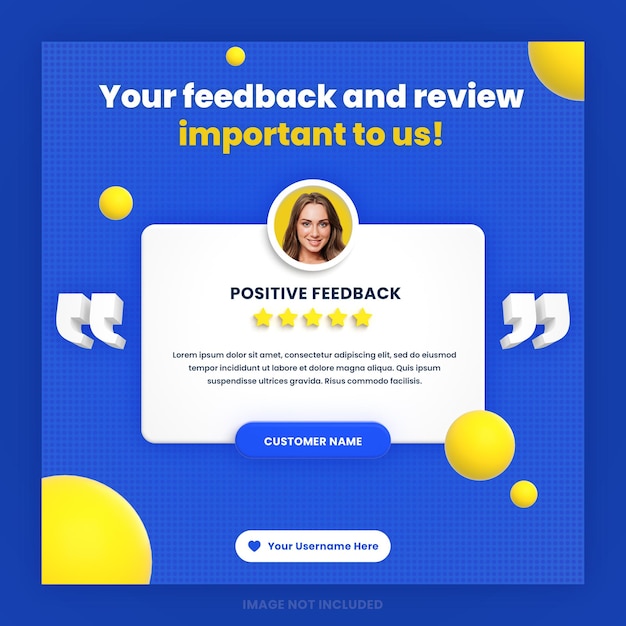 PSD revisão de feedback de cliente 3d ou modelo de postagem de depoimento de mídia social no instagram com maquete