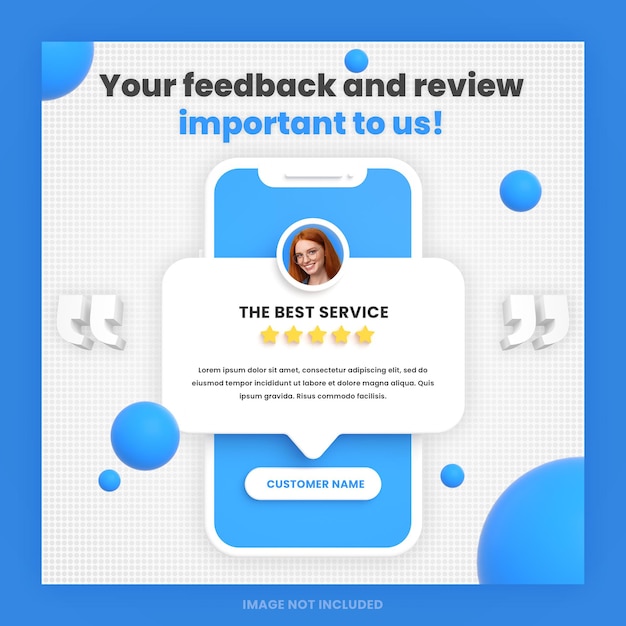 Revisão de feedback de cliente 3D ou modelo de postagem de depoimento de mídia social no instagram com maquete