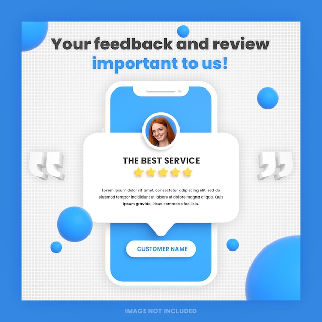 Revisão de feedback de cliente 3d ou modelo de postagem de depoimento de mídia social no instagram com maquete