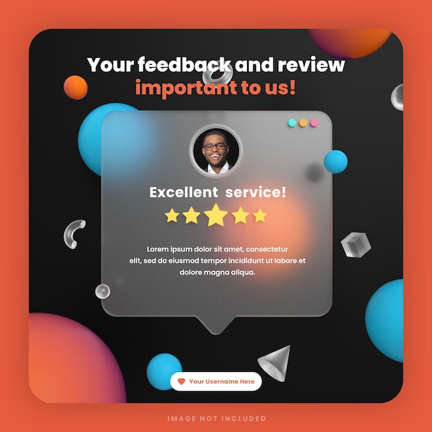 Revisão de feedback de cliente 3d ou modelo de postagem de depoimento de mídia social no instagram com maquete