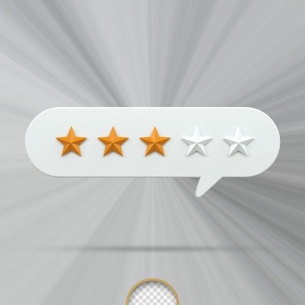 Revisión de la tarifa de 3 estrellas de oro experiencia del cliente servicio de calidad excelente concepto de retroalimentación render 3d