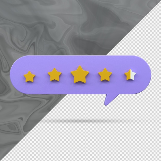 Revisión de la tarifa de 45 estrellas doradas experiencia del cliente servicio de calidad excelente concepto de retroalimentación render 3d