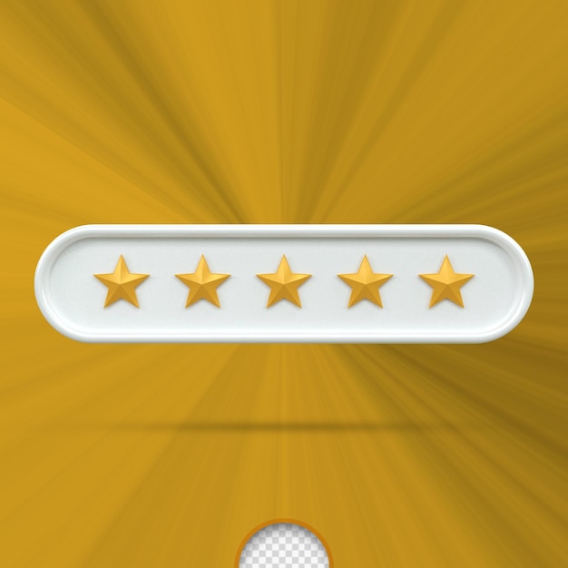 Revisión de la tarifa de cinco estrellas de oro experiencia del cliente servicio de calidad excelente concepto de retroalimentación render 3d