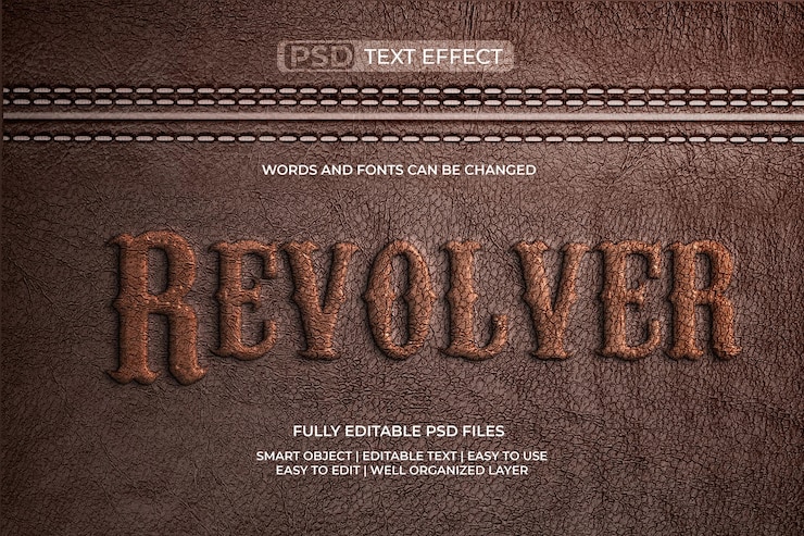 PSD revolver di pelle effetto di testo