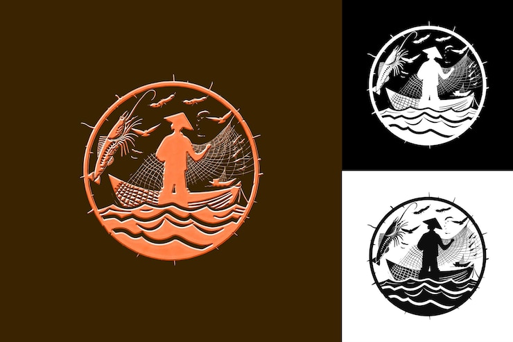 PSD la revuelta de tamaulipas con una insignia de pesca con un pescador diseños de símbolos culturales de méxico