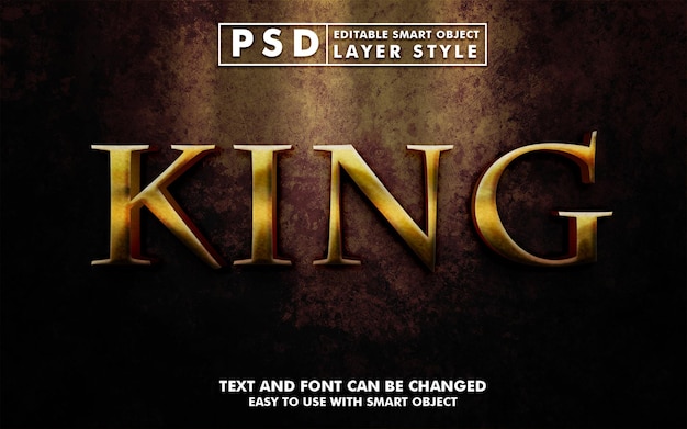 Rey efecto de texto premium psd con objeto inteligente