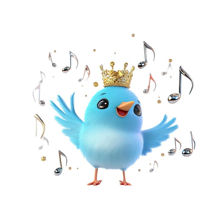 PSD el rey del pájaro azul alegre con notas musicales