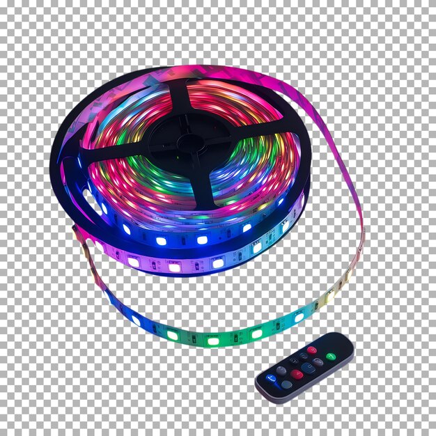 RGB-LED-Streifenlichter mit isolierter Fernbedienung auf durchsichtigem Hintergrund