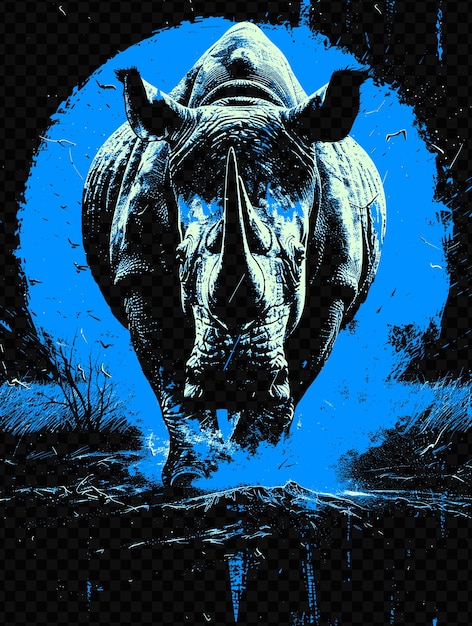 PSD rhino se dirige vers le spectateur avec un fond de savane psd design art concept banner d'affiche