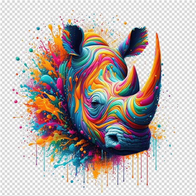 PSD un rhinocéros avec un motif coloré du mot rhinocéro dessus