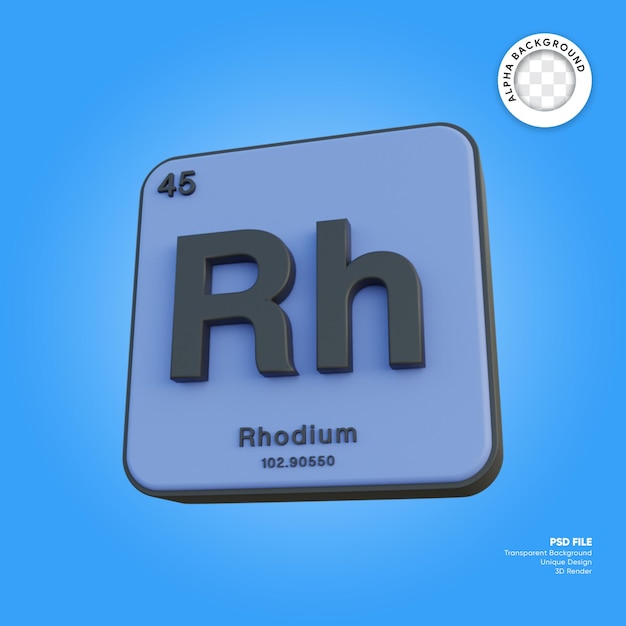 Rhodium chemisches Element Periodensystem 3D-Rendering