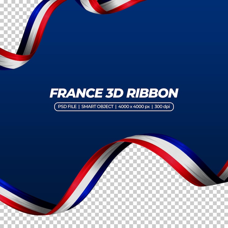 PSD ribbon with france flag color 3d